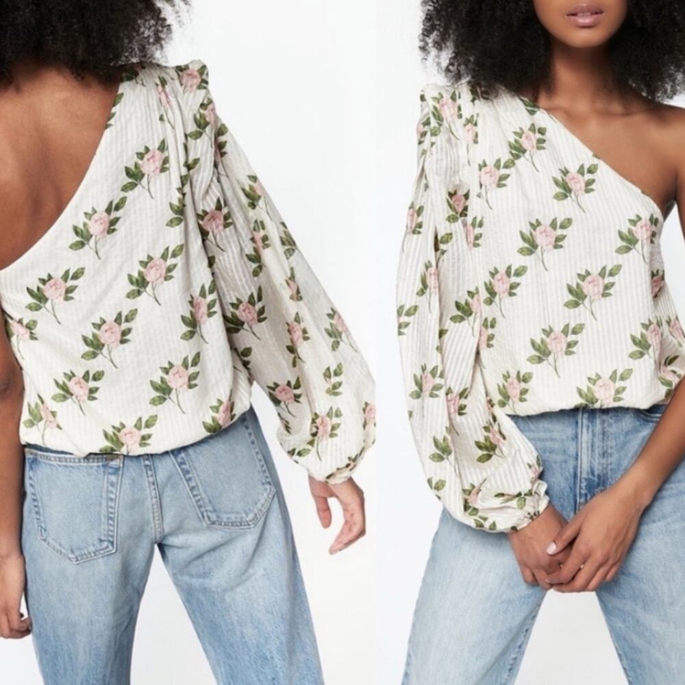Cami NYC Lenore Silk Modal Rosebud Print One Shoulder Blouse XS